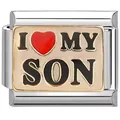 Stainless steel modular charm with 'I Love My Son' engraving in gold finish - Silver (I ❤️ MY SON)