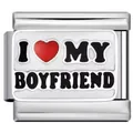Premium stainless steel modular bracelet charm featuring I Love My Boyfriend text design - Silver (I ❤️ MY BOYFRIEND)