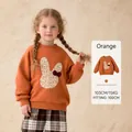 Children's cute rabbit sweatshirt in orange worn by girl model - 120cm / Tops / Orange