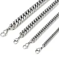Vue détaillée de quatre largeurs différentes de chaînes gourmettes en acier inoxydable - Longueur 65cm / Fermoir mousqueton / Largeur 6mm / Argent