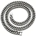 Détail d'une grosse chaîne à maillons gourmette en acier inoxydable poli pour hommes - Longueur 65cm / Collier (Fermoir à Rabat) / Largeur 6mm / Argent