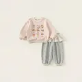 Set felpa rosa e pantaloni a pois con stampe animali per bambina - 80 / Top E Pantaloni / Rosa