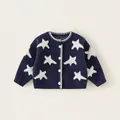 Comfortabel donkerblauw gebreid kindervest met opvallende witte sterpatronen - 80 / Tops / Marineblauw (QY25307)