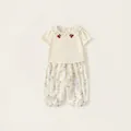 Two-piece baby girl summer clothing set with ruffled lace collar and cherry embroidery - 80 / Top And Bottom / Beige