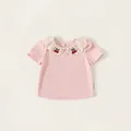 Pink baby girl t-shirt with lace Peter Pan collar and cherry embroidery - 80 / Tops / Pink