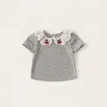 Baby girl grey short-sleeved T-shirt with cherry embroidered lace collar - 80 / Tops / Heather Grey