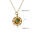 Gold-plated sunburst necklace with green natural stone pendant and adjustable chain - Sun Pattern Round Plate Style (XBN260904) / African Jade