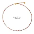 Elegant faceted natural stone beaded necklace in pink and white with gold square spacers - Natural Stone Beaded Style (XBN260904) / Rose Quartz Beaded