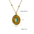 Gold necklace with oval turquoise pendant and engraved sunburst detail, weight 3.7g. - Oval Sunburst Style (XBN260904) / Amazonite