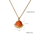 Gold-plated chain necklace featuring an orange faceted natural stone pendant with dimensions - Circular Bezel Style (XBN260904) / Sunstone