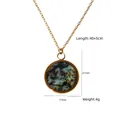 Elegant natural stone circular pendant necklace in gold with dimensions and weight info - Circular Natural Texture Style (XBN260904) / African Pine Stone