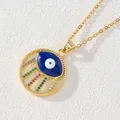 Collana con ciondolo occhio del diavolo in acciaio titanio dorato e zirconi colorati - Stile Zirconia Multicolore Occhio Blu/Bianco (L)