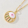 Elegante collana in acciaio al titanio dorato con ciondolo malocchio in zircone colorato - Stile Anello Radiazione Pupilla Rosa (M)