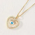 Collana occhio del male dorata a forma di cuore con zirconi bianchi scintillanti - Pupilla Blu Cuore Zirconia Baguette (T)
