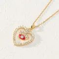 Elegante collana a cuore placcata oro con ciondolo malocchio rosso e pavé di zirconi - Stile Zirconia Smalto Rosso Cuore (V)