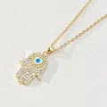 Collana in acciaio al titanio dorato con mano di Fatima e malocchio - Mano di Fatima con Strass (Stile 8)