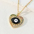 Collana con pendente a cuore malocchio dorato decorato con pietre di zircone colorate - Stile Cuore Arcobaleno Colorato (Stile 11)