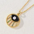 Collana in acciaio al titanio dorato con pendente occhio del male e zirconi colorati - Stile Radiazione Colorata Occhio Bianco/Nero (J)