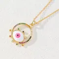 Elegante collar de ojo turco con colgante de circonitas de colores y cadena dorada - Mal de Ojo Anillo Hueco Circonia Multicolor (A45)