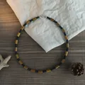 Detailed view of bohemian wood and coconut shell bead necklace for men's beach surf style - Bohemian Simple Tribal Color Block Style (ZJ16966)