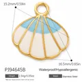 Blau-weißer Emaille-Muschelanhänger aus vergoldetem Edelstahl für DIY-Schmuck - Blaues Verlaufs-Muschelmotiv (PJ94645B) / 1 Stück