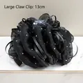 Large elegant black satin flower hair claw clip with sparkling rhinestones, 13cm size - Starry Ribbon