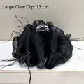Elegant large black fabric flower hair claw clip with feathers, 13cm size, SKU variant - Solid Color Feather