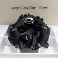 Large black fabric hair claw clip with rhinestones, 13cm size for thick hair. - Solid White Rhinestone Strip