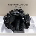 Large black satin hair claw clip with rhinestones and cloud-like ruffle design - Butterfly White Zircon