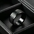 Black titanium steel ring with engraved cross and Lord's Prayer details - Size 10 / 8mm English Scripture Style / Black