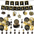 Complete 2027 Happy New Year party decoration set with black and gold balloons and banner - 2027 New Year Decoration Set 4