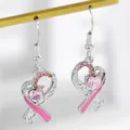 Boucles d'oreilles cœur ruban rose pour la sensibilisation au cancer - Boucles d'Oreilles Pendantes Coeur Ruban Rouge Argent (X575) / Argent