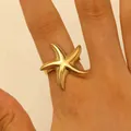 Premium gold starfish adjustable ring for women with an elegant beach vacation style theme - Starfish Style (WG-0432) / Gold