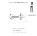 S925 Sterling Silber Labret Stud mit Innengewinde und 4-Prong Moissanit Blüte - Kleeblatt-Stil / 1.2mm x 8mm (16G) / Weißgold
