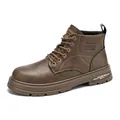 Brown microfiber leather mid-top Martin boot with thick sole and lace-up design - 39 / Brown