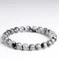 Pulsera artesanal de cuarzo rutilado negro natural con cuentas de cornucopia regalo - 7-7.8mm (aprox. 25 cuentas) / Grado A Textura de Cornucopia Negra