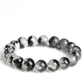 Natural black rutilated quartz treasure basin round bead bracelet for men and women. - 11-11.8mm (Approx. 18 Beads) / Grade 5A Black Cornucopia Texture
