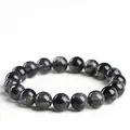 Pulsera de cuentas de cuarzo rutilado negro natural 7A con efecto de cuenco de tesoro - 8-8.8mm (aprox. 22 cuentas) / Grado 7A Textura de Cornucopia Negra