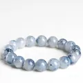 Natural blue rabbit hair rutilated quartz beaded bracelet with round gemstone beads - 11-11.8mm (Approx. 18 Beads) / Grade 2A Blue Rabbit Hair Quartz