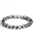 Natural high quality 6A grade black rutilated quartz treasure bowl pattern beaded bracelet - 9-9.8mm (Approx. 20 Beads) / Grade 6A Black Cornucopia Texture