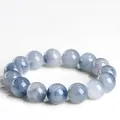 Natural blue rabbit hair rutilated quartz bead bracelet with high clarity crystals - 11-11.8mm (Approx. 18 Beads) / Grade 4A Blue Rabbit Hair Quartz