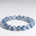 Natural blue rutilated rabbit hair quartz round bead bracelet with translucent finish. - Grade 7A / 8~8.8mm (Approx. 23 Beads) / Blue