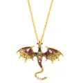 Dettaglio collana con ciondolo a forma di drago in smalto vintage e cristalli - Stile Drago Volante (N-1128)