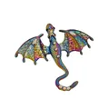Detailed close-up view of vibrant rainbow enamel flying dragon brooch with crystal accents - Iridescent (A-1194)