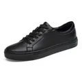 Sleek all-black leather low-top sneakers with perforated detail and lace-up design - 35 / Black (Hollow)