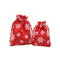 Red Christmas snowflake drawstring bags made of imitation linen for candy or jewelry gifts - 10*14cm / Bright Red Snowflake