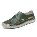 Sandalias de verano transpirables cosidas a mano en estilo de cuero verde oscuro - 36 / Verde (2508)