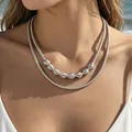 Detailed close-up view of a silver geometric textured double-layered metal choker necklace - Silver Double-layer Geometric Spiral Style (33042-nek-S-EP)