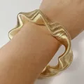 Designer gold metal geometric pleated bangle bracelet with twisted wire texture - Corrugated Pleated Bracelet Style (33142-bra-G-EP) / Gold