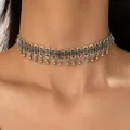 Bohemian silver geometric choker necklace with delicate metal ball charms for women. - Geometric Hollow Square Style (3543) / Silver